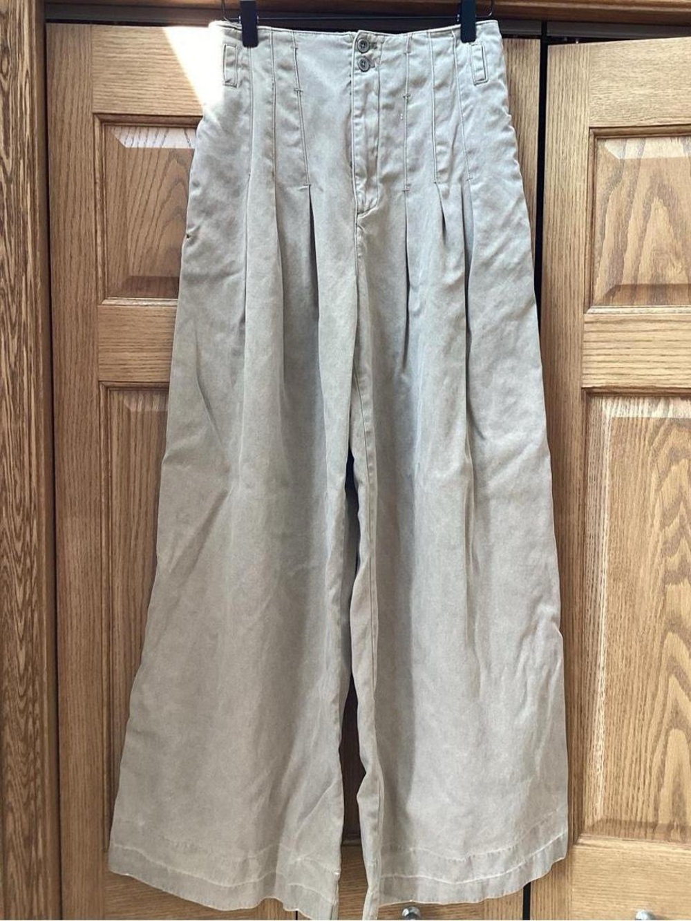 Free People Men's Wide-Leg Pleated Chinos in Light Tan